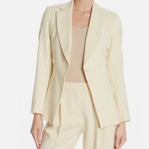 Topshop Beige Pinstripe Blazer Jacket Size 8 US Oversized Tailored Chic